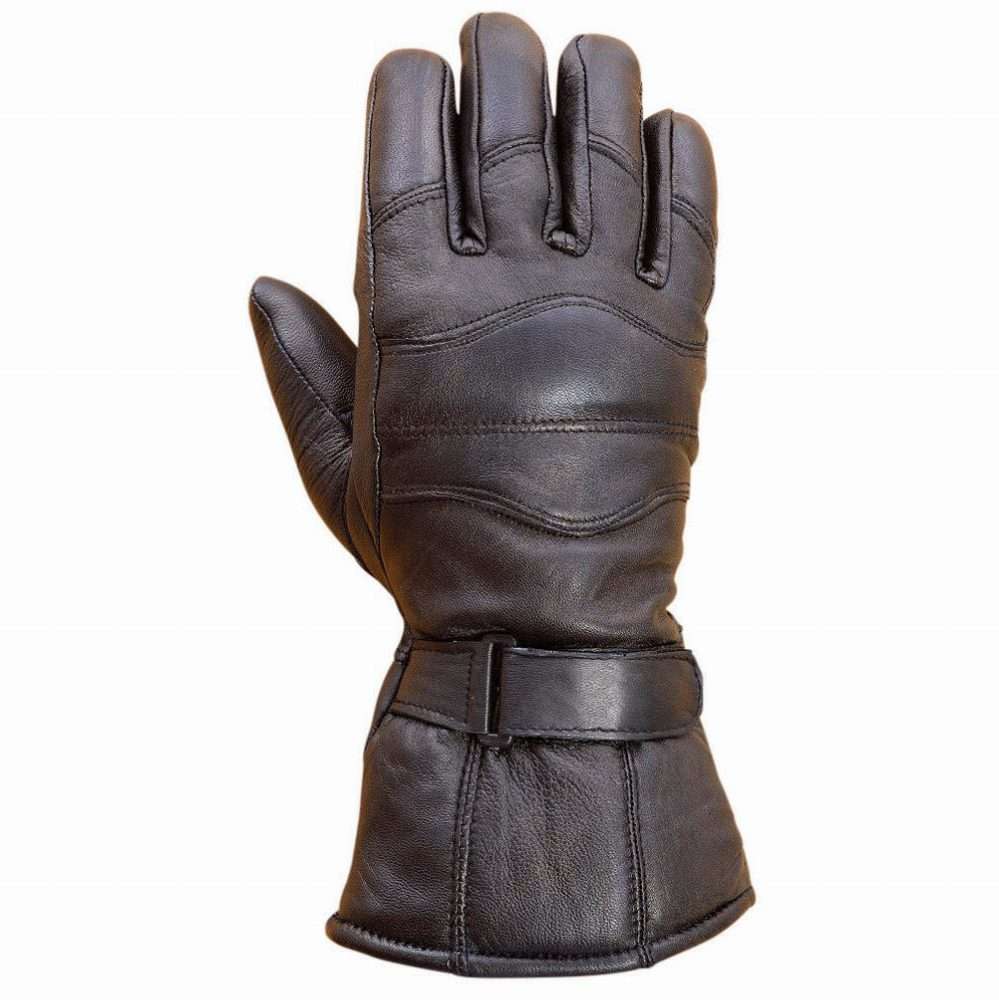 Men's Leather Winter Motorcycle Gauntlet Riding Gloves